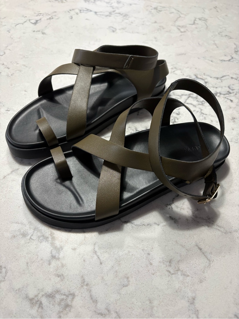 Women's Olive Strappy Flat Sandals